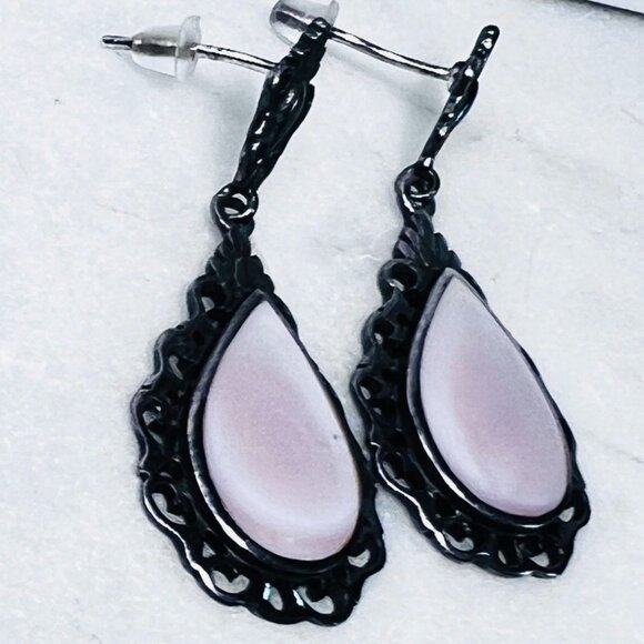 Vintage Boma 925 Silver Lavender Pink MOP Iridescent Post Earrings Art Deco - Picture 2 of 7